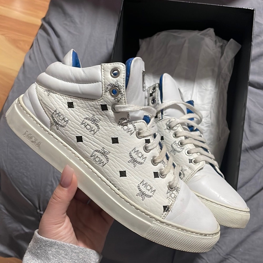 Worn MCM White and Blue Leather Sneakers size 8